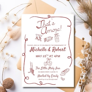 That&#39;s Amore Invitation Template, Amore Engagement Dinner Invite, Pizza Party Invitation, Hand Scribbled, Rehearsal Dinner Invitation, Canva