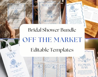 She&#39;s Fresh Off the Market Bridal Invite Bundle, Market Bridal Shower, Custom Bridal Signs, Off the Market Bridal Shower Invitation Editable