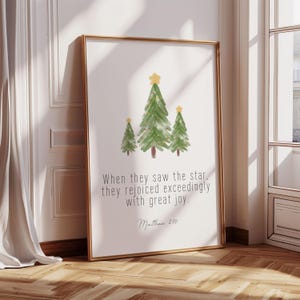 Christian Christmas Wall Art, PRINTABLE Scripture Print, Christmas Tree Print, Holiday Decor, Digital Christmas Art, Matthew 2:10 verse
