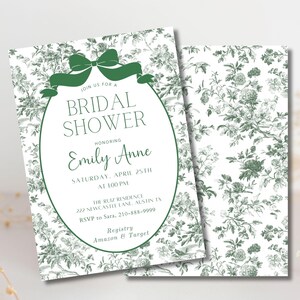 Bridal Shower Green Chinoiserie Invitation Template, Elegant Floral Shower Invitation, French Toile Editable Invite, Mobile Digital Invite