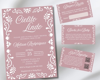 Cielito Lindo Baby Shower Invitation, Bundle Set, Mexican Talavera Invite, Papel Picado Baby Shower Invite, Editable Baby Shower, Canva