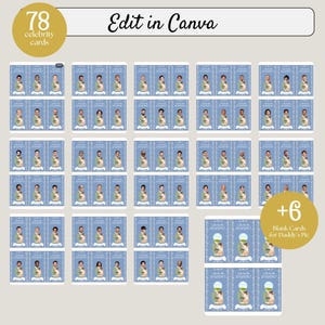 May include: A set of 78 printable cards featuring celebrity faces with the text "I Love You Daddy" and a blue background. There are also 6 blank cards with the same design.