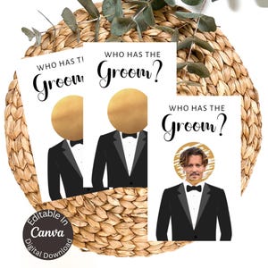 Editable Who Has The Groom Bridal Shower Game, Scratch-off Card, Find The Groom Game, Printable Celebrity Who Has the Groom, Canva Download