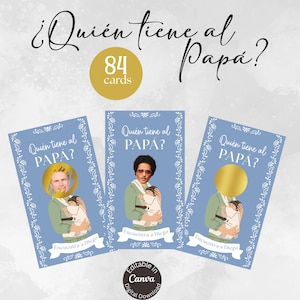 Cielito Lindo ¿Quién tiene al papá? Game, Spanish Baby Shower Scratch Off Template, Find Daddy Game, Editable Celebrity Scratch Off, Canva
