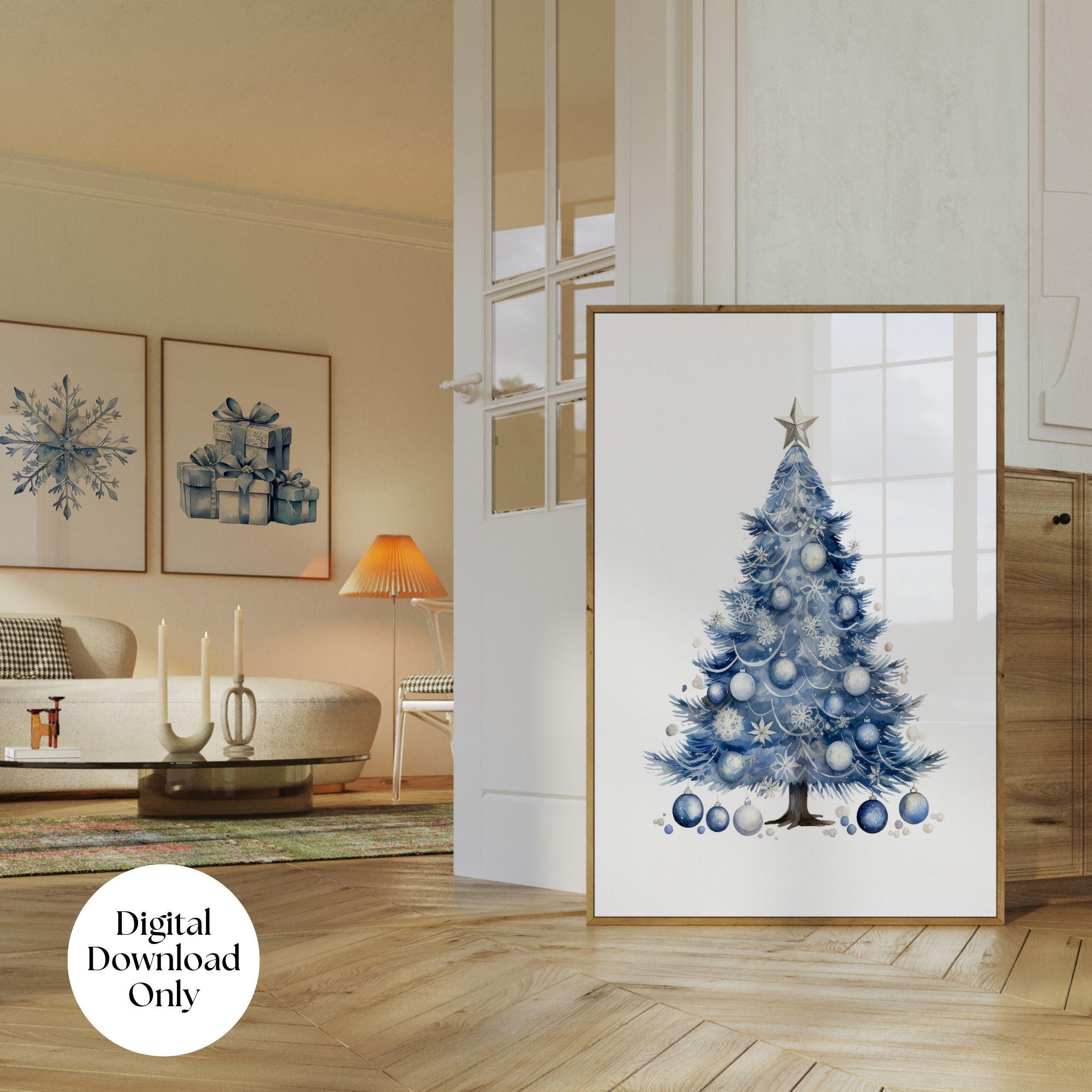 Blue Christmas Art Print, Set of 3, Christmas Printable Wall Art, Xmas ...