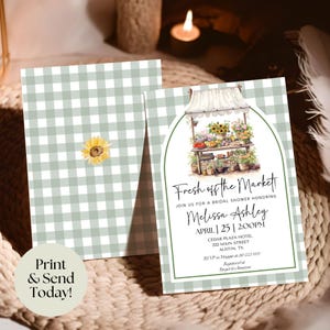 Faire-part de douche nuptiale frais modifiables, invitation numérique de douche de mariage, douche nuptiale du marché, carte elle vient de sortir du marché