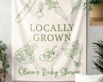 Custom Locally Grown Baby Shower Banner, Farmers Market Baby Shower Sign, Photo Backdrop Welcome Sign, Fruit Vegetable Baby Shower Sign