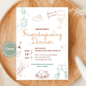 Editable Friendsgiving Invitation Template, Thanksgiving Invitation, Digital Invite, Friendsgiving Dinner  Invite, Canva Invitation Download