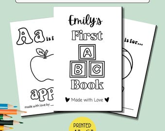 Custom ABC Baby Shower Coloring Activity, Personalized Baby's First Alphabet Book, Printed ABC Color Pages, Baby Shower ABC Book Activity