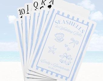 Naipes personalizados de conchas marinas para despedida de soltera, naipes de conchas costeras, regalo para novia, regalo para despedida de soltera, juego para despedida de soltera en la playa