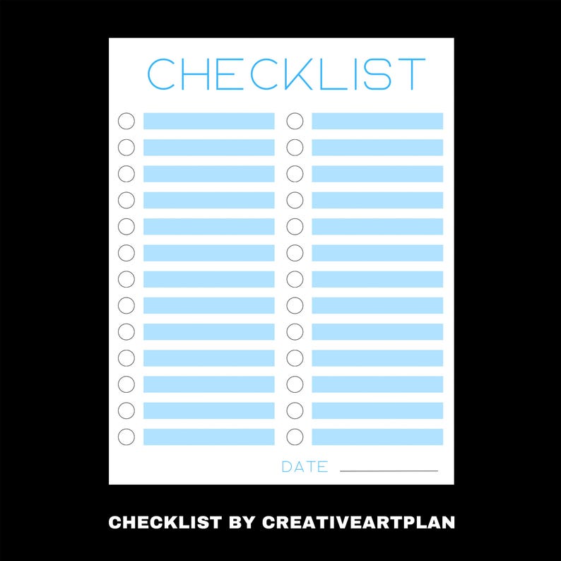 Checklist Template Blank Printable Fillable Simple Planner Instant ...