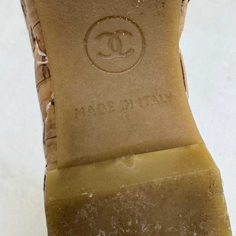 CHANEL Cream Patent Leather Cork Mule Wedge image 7