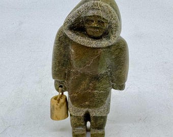 Inuit Handmade Sculpture of Woman with Bucket by Arci Ishulutuq