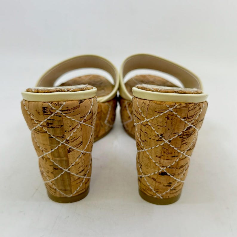 CHANEL Cream Patent Leather Cork Mule Wedge image 3