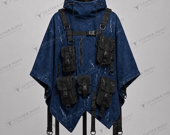 Jyn Erso Inspired Poncho, Distressed Techwear Poncho, Hooded Tactical Cape, Post Apocalyptic Cyberpunk Streetwear, Avant Garde Outerwear