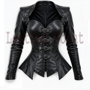 Real Leather Steampunk Corset Jacket for Women – Gothic Victorian Tailcoat with Buckles & Lace-Up Back, Festival Cosplay Outfit