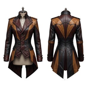 Women&#39;s Steampunk Real Leather Coat | Gothic Victorian Tailcoat Jacket | Cosplay Costume | Festival Steampunk Jacket for Women