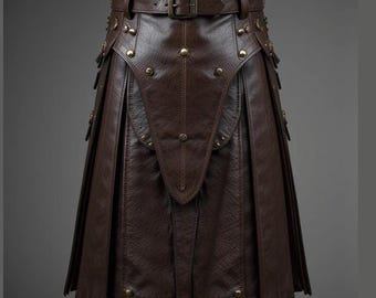 Kilt artesanal em couro marrom - Design tradicional ajustável