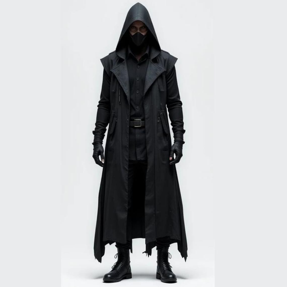 Men’s Gothic Cyberpunk Hooded Duster Coat – Black Cotton Sleeveless ...