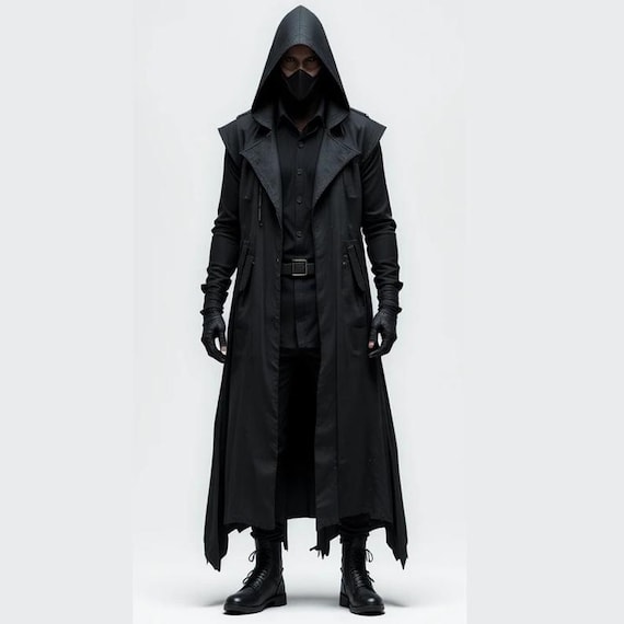 Black Trench Cyberpunk Time Worn Trench Coat Men's Gothic