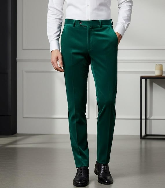 Handmade Men's Green Velvet Slim Fit Dress pants