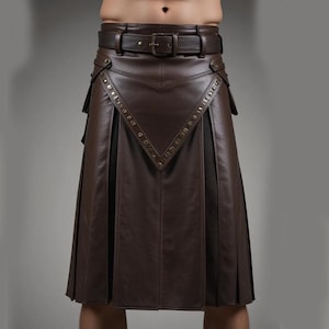 Real Leather Kilt for Men | Brown Utility Warrior Kilt | Handmade Leather Skirt | Biker Style Kilt | Unique Gift for Him