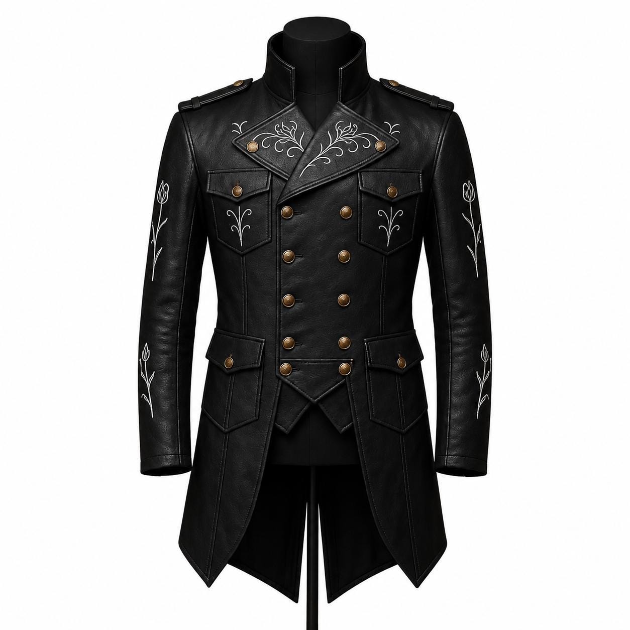 Victorian Gothic Black Leather Trench Coat for Men – Steampunk