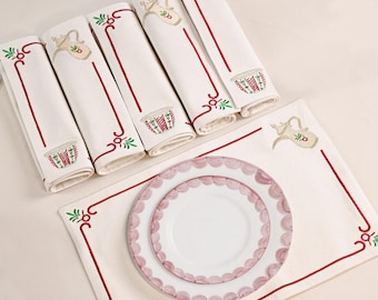 Embroidered Dalla & Cup Placemats