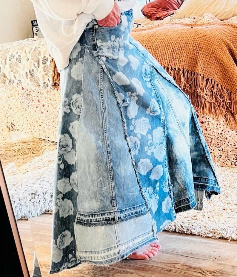 Upcycled Denim Maxi Skirt - Etsy