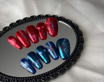 Spidey Chrome Press On Nails, Handmade Gel Set
