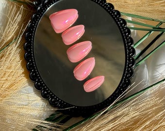 Pink Pearl Press On Nails, Handmade Gel Set