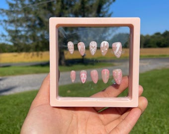 Pink Movie Themed Halloween Press On Nails, Handmade Gel Set