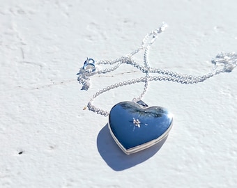 925 Sterling Silver Engraved Star with Diamond 4 Pictures Heart Locket Pendant