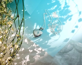 925 Sterling Silver Tiny Dainty Heart Locket Pendant with Floral Pattern Engraving