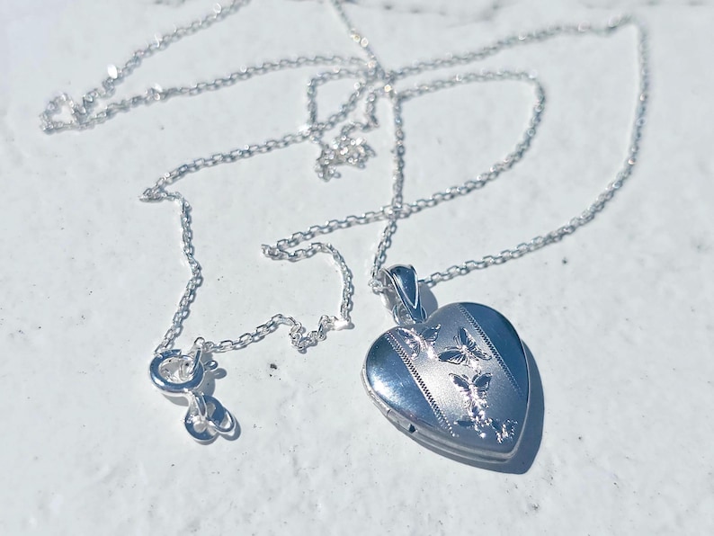 925 Sterling Silver 5/8inches Heart Locket Pendant with Butterfly Patterns image 2
