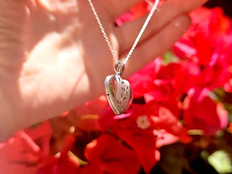 925 Sterling Silver 5/8inches Heart Locket Pendant with Butterfly Patterns image 13