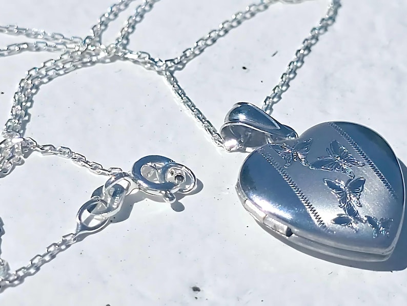 925 Sterling Silver 5/8inches Heart Locket Pendant with Butterfly Patterns image 4