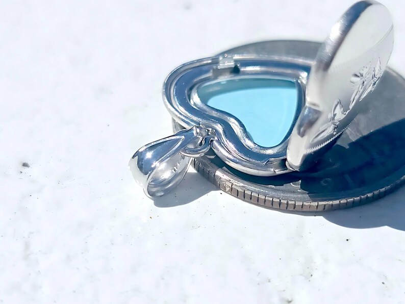 925 Sterling Silver 5/8inches Heart Locket Pendant with Butterfly Patterns image 11