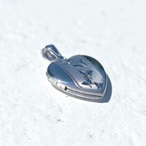 925 Sterling Silver 5/8inches Heart Locket Pendant with Butterfly Patterns image 6