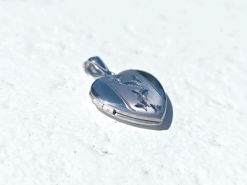 925 Sterling Silver 5/8inches Heart Locket Pendant with Butterfly Patterns image 6