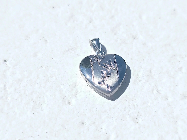 925 Sterling Silver 5/8inches Heart Locket Pendant with Butterfly Patterns image 5