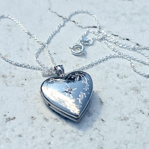 925 Sterling Silver Diamond Heart Locket Pendant with Engraved Star