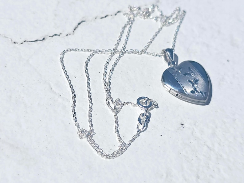 925 Sterling Silver 5/8inches Heart Locket Pendant with Butterfly Patterns image 3