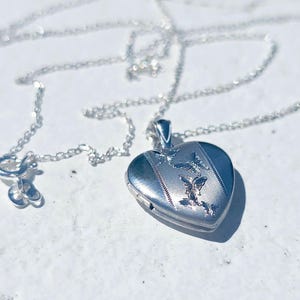925 Sterling Silver 5/8inches Heart Locket Pendant with Butterfly Patterns image 1