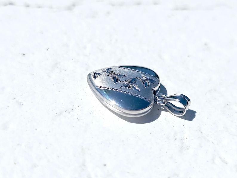 925 Sterling Silver 5/8inches Heart Locket Pendant with Butterfly Patterns image 7