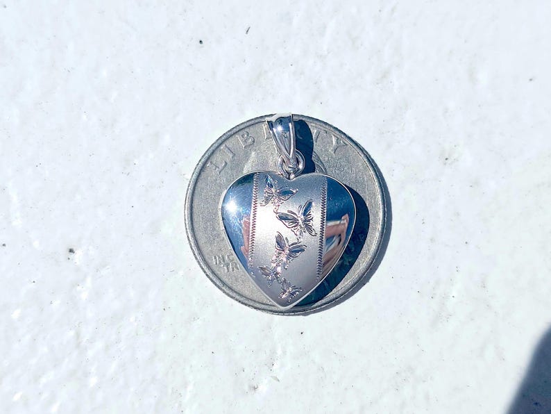 925 Sterling Silver 5/8inches Heart Locket Pendant with Butterfly Patterns image 9