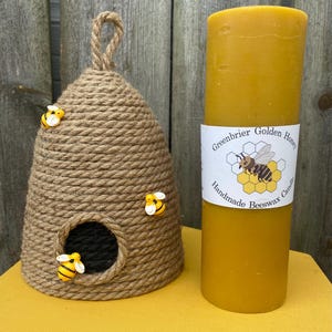 9&quot; Hand-poured Pure Beeswax Pillar Candle, Unscented OR Unscented