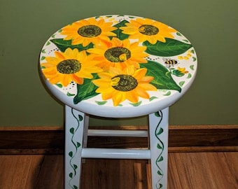 Sunflower and bumble bee hand painted bar or counter stools