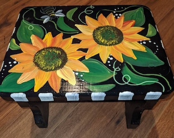 Decorative black Sunflower foot stool