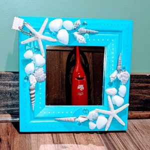 Turquoise hand-painted seashell small mirror